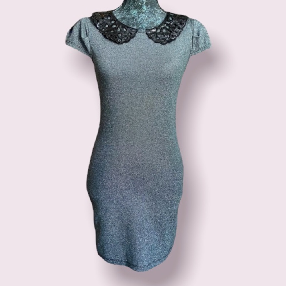 BeBop Black and Silver Metallic Dress with a Black Sequin Collar